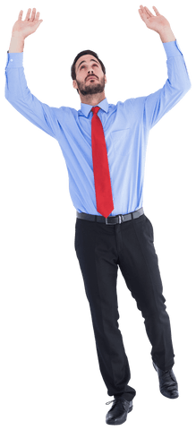 Transparent Businessman Raising Arms in Victory Gesture