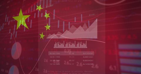 Chinese Flag Overlaid on Financial Market Analysis - Download Free Stock Images Pikwizard.com