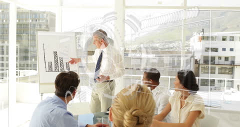 Caucasian Businessman Presenting Data in Modern Office