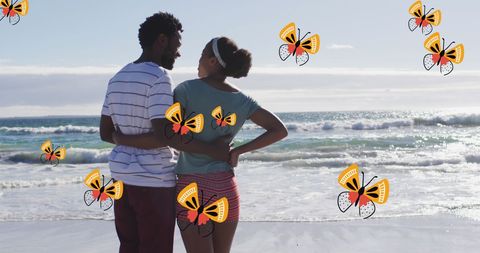 Romantic African American Couple on Beach with Butterflies - Download Free Stock Images Pikwizard.com