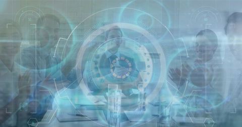 Futuristic Interface with Business Professionals Holographic Overlay