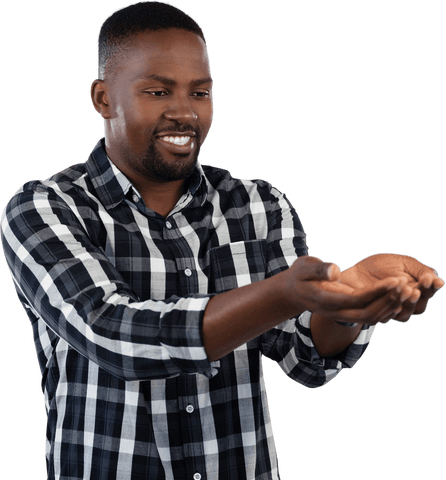 Smiling Man in Plaid Shirt Cupping Hands on Transparent Background - Download Free Stock Videos Pikwizard.com