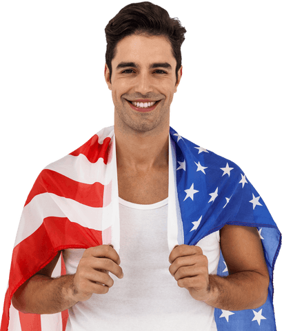 smiling young man draping american flag on transparent background - Download Free Stock Videos Pikwizard.com