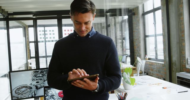 Male Engineer Using Digital Tablet in Modern Office - Download Free Stock Images Pikwizard.com