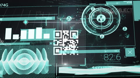 Futuristic Data Interface with QR Code Elements