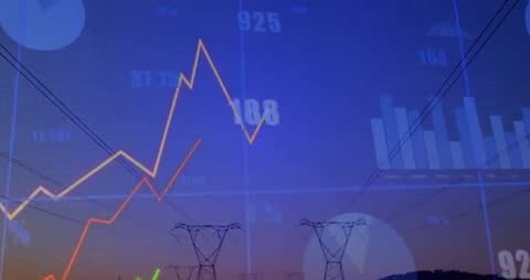 Market Trends Visualization with Growth Chart Over Power Lines