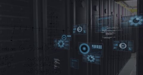 Futuristic Data Servers With Abstract Digital Elements and Equations