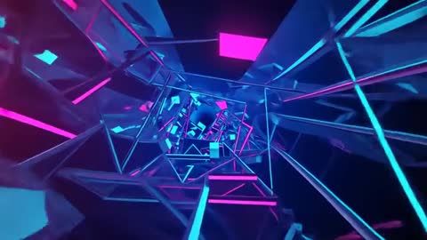 Camera Moving Through Neon Geometric Polygonal Tunnel
