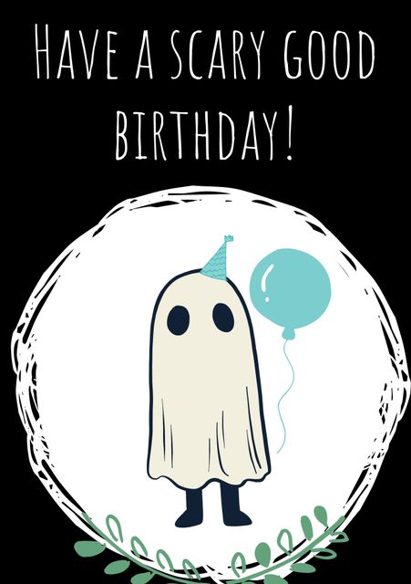 Cute Ghost with Party Hat Holding Balloon for Scary Good Birthday Celebration - Download Free Stock Templates Pikwizard.com