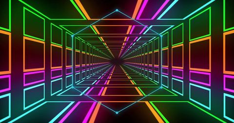 Colorful Digital Tunnel with Neon Hexagonal Design