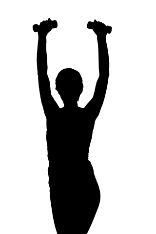 Silhouette of female athlete holding dumbbells in transparent style