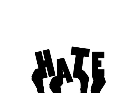 Transparent illustration of hands with hate message