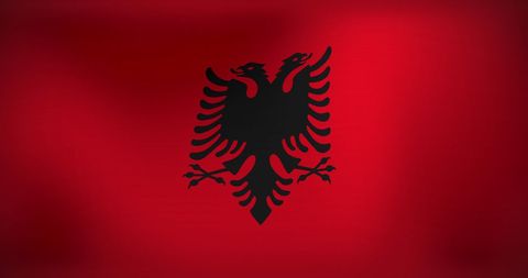 Waving Red and Black Albanian National Flag Symbol