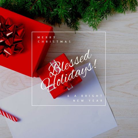 Festive Christmas Greeting with Red Gifts and White Card