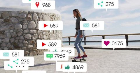 Young Woman Skateboarding by Oceanwatch as Social Media Activity Surges