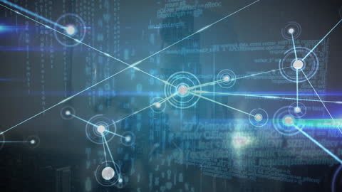 Digital Data Network Visualization with Blockchain Symbols