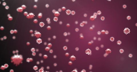 Coronavirus Particles on Red Background During Pandemic