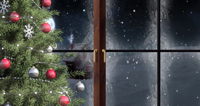 Cozy Winter Scene with Decorated Christmas Tree by Frosted Window - Download Free Stock Images Pikwizard.com