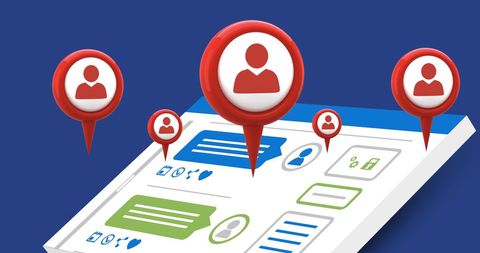 Social media interaction concept with profile icon map pins