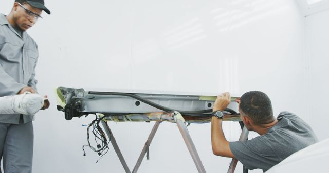 Two Men Working in a Car Repair Workshop - Download Free Stock Images Pikwizard.com