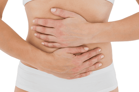Transparent Image of Woman Holding Stomach in Pain