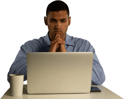 Thoughtful Professional Working on Laptop with Transparent Background - Download Free Stock Videos Pikwizard.com