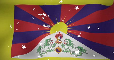 Tibetan Flag with White Stars Overlay Celebrating Patriotism
