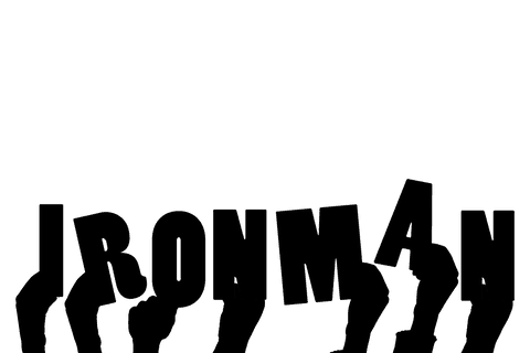 Digital artistic hands with ironman text transparent background