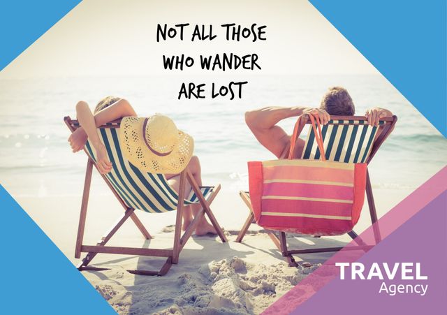 Relaxed Couple on Beach Chairs with Travel Inspirational Quote - Download Free Stock Templates Pikwizard.com