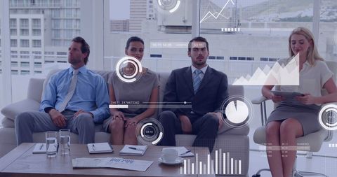 Collaborative business analysis with team analyzing financial growth