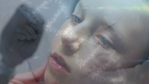 Portrait of Woman with DNA Strands and Data Overlay