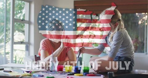 Mother and Daughter Celebrating Fourth of July with Arts and Crafts