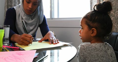 Mother and Daughter Bonding During Art Projects at Home