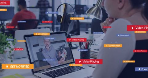 Professional Video Call with Social Media Integration in Office - Download Free Stock Images Pikwizard.com