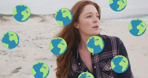 Eco-conservation volunteer collecting beach rubbish