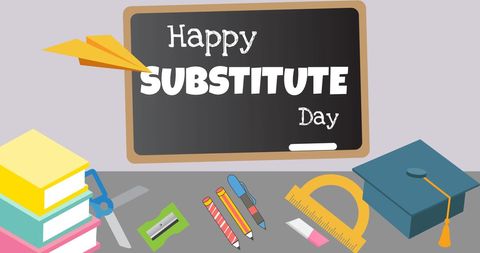 Celebrating Substitute Day with School Supplies Illustration
