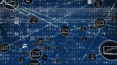 Digital Network with Glitch Effect on Binary Code Background