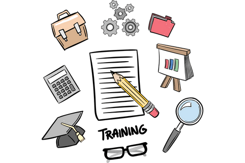 Transparent business and communication training vector icons