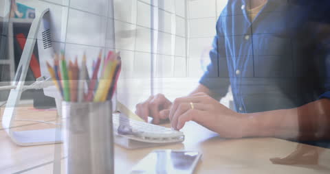 Digital Network Animation Hands Typing at Office Desk