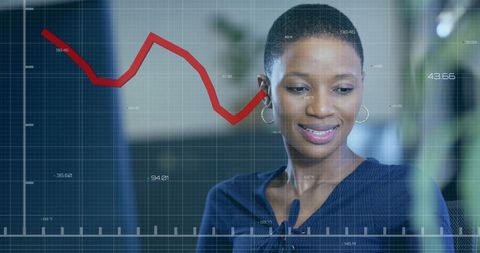 Businesswoman Analyzing Financial Data Trends with Digital Interface