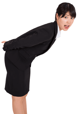 Surprised asian businesswoman bending on transparent background