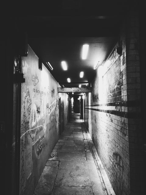 Narrow Urban Alleyway Covered with Graffiti in Black and White - Download Free Stock Photos Pikwizard.com