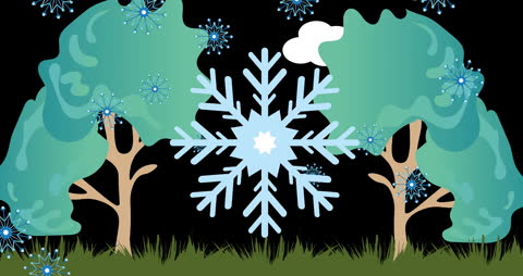 Festive Animated Snowfall over Winter Trees Illustration