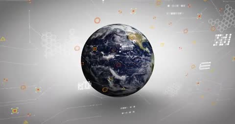 Rotating 3D Globe with Digital Connectivity Icons