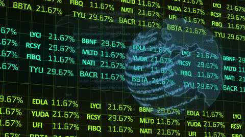 Global Stock Market Data Digital Overlay with World Map