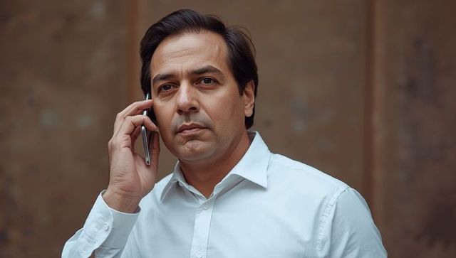 Middle eastern businessman on call in urban setting