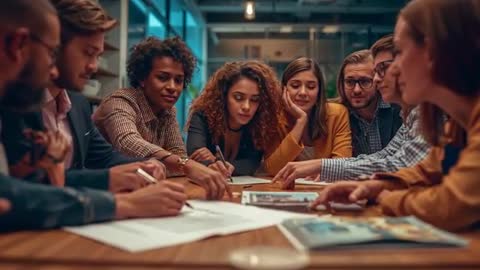 Team Collaborating on Project Plans in Modern Office Setting
