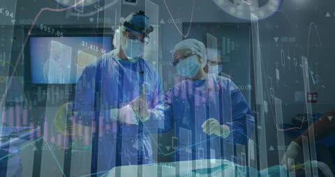 Surgeons Analyzing Medical Data with Virtual Technology Overlay