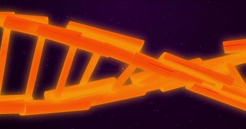 Orange DNA Strand with Glowing Light Trails on Black Background