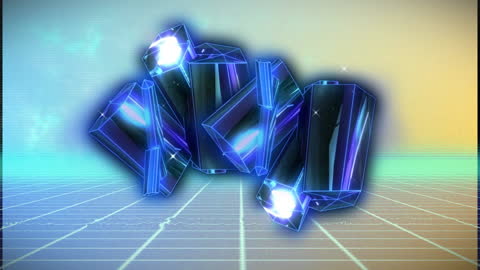 Glowing Crystals with 80s Retro Aesthetic in Studio Setting